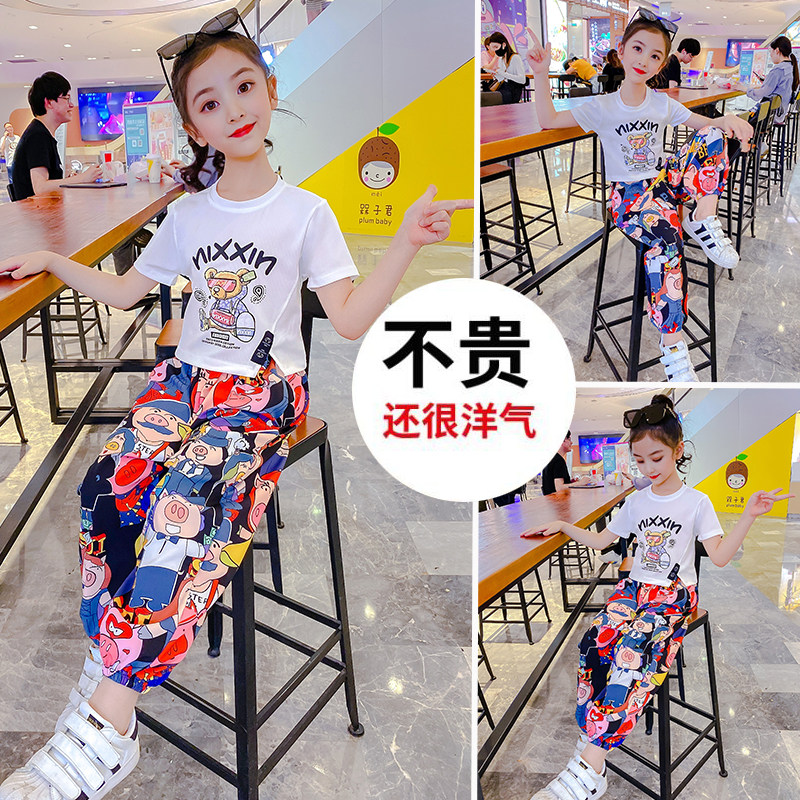 女童夏款网红运动套装宽松洋派儿童韩版短袖夏装女大童夏季两件套