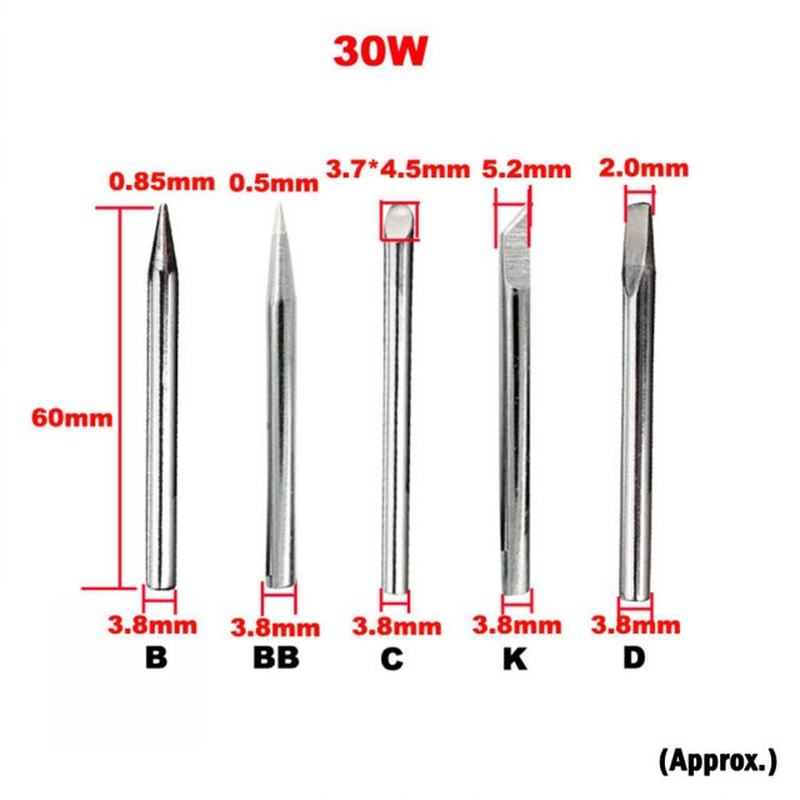 5Pcs 30W Lead-free Soldering Iron Tip B/C/D/K External Heat