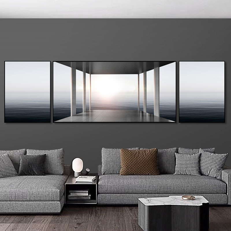极简约现代海景天际扩展空间延伸感立体客厅沙发卧室横版装饰挂画