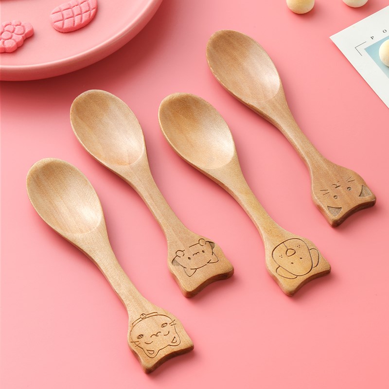 儿童勺叉套装木质甜品勺宝宝勺木勺便携餐具木叉家用辅食勺三件套
