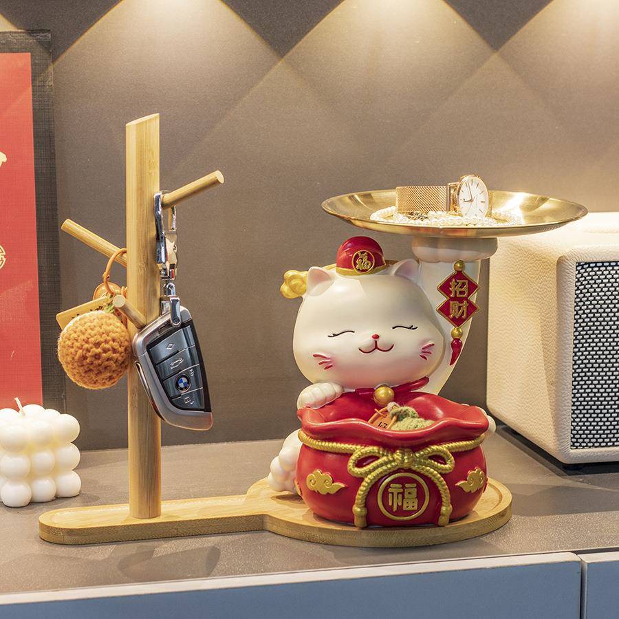 招财猫玄关钥匙收纳摆件入户门家居装饰品开业乔迁树脂工艺品礼物