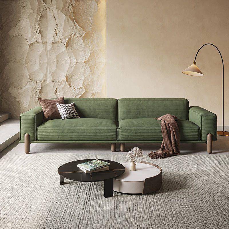 复古网红绒布日式豆腐块直排三人位意式极简实木灯芯绒布艺沙发
