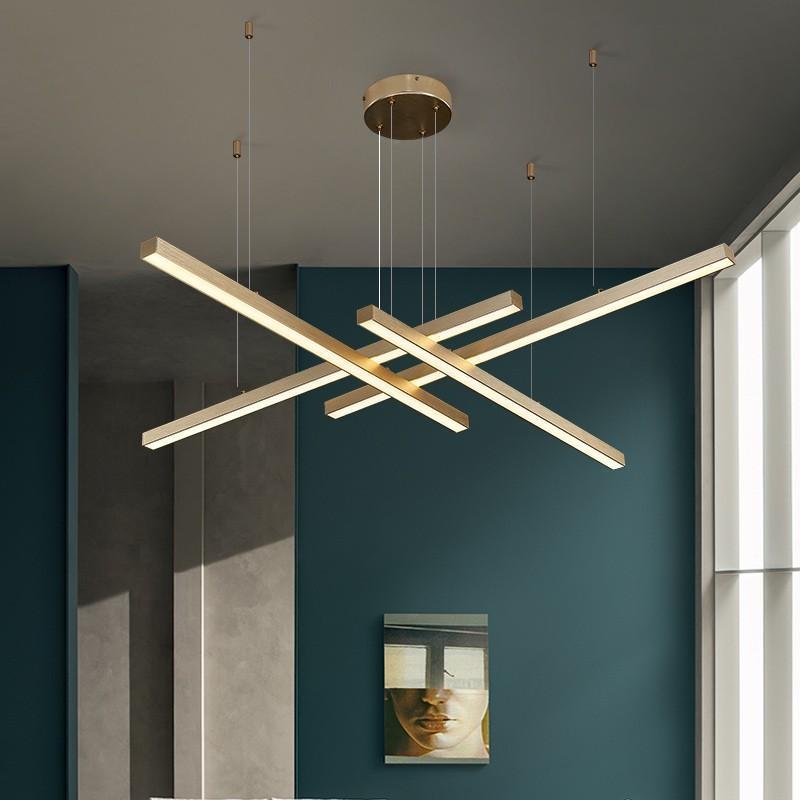 北欧极简客厅吊灯餐厅吧台店铺后现代简约金色线条长条艺术客厅灯