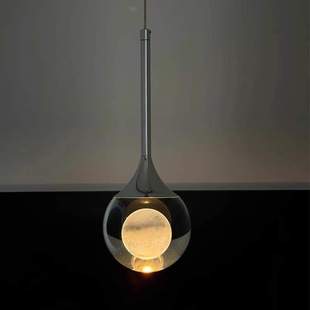 可升降意式极简轻奢高级感楼梯间吊线灯卧室床头氛围玻璃月球吊灯