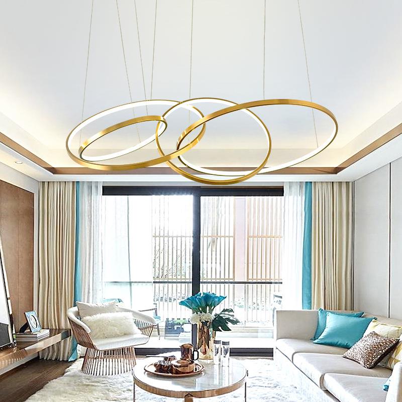 艺术个性吊灯后现代简约客厅灯led装饰金色圆圈餐吊灯chandelier