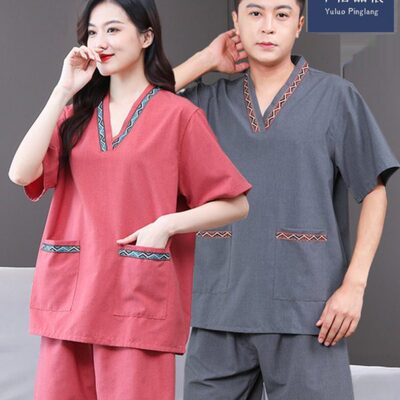 贡麻汗蒸服女2024新款大码男款桑拿服纯棉足疗店洗浴按摩浴衣浴服