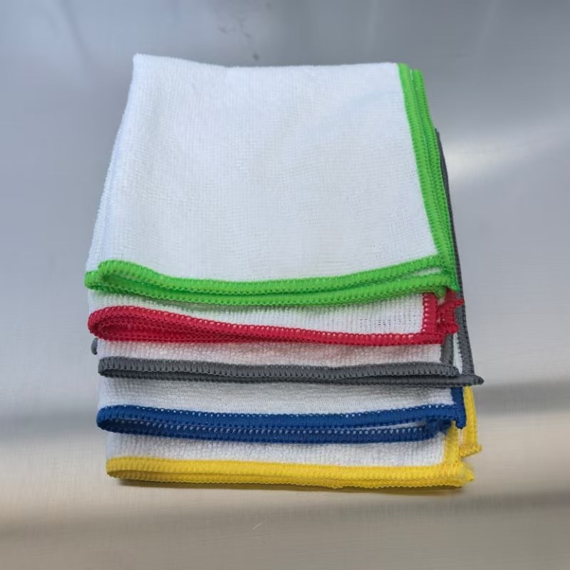 新款彩边方巾/分色分区抹布红黄蓝绿I边毛巾厨房生熟吸水不掉毛