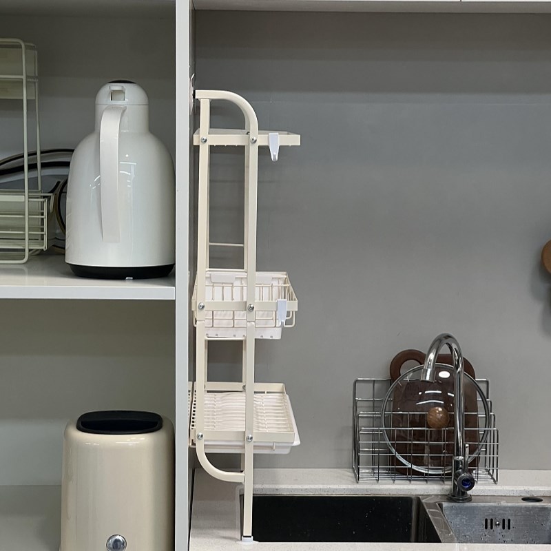 窄边厨房多功f能收纳置物架沥水架子碗碟筷抹布洗碗池水槽边免打