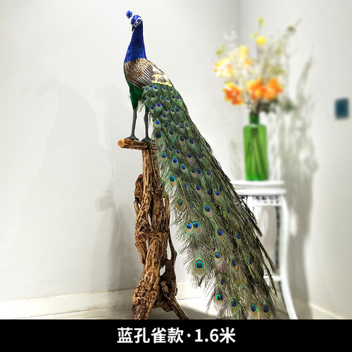 仿真孔雀摆件孔雀标本客厅装饰品开屏孔雀工艺品橱窗W园林摄影道