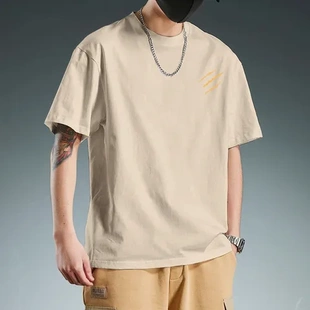 復(fù)古潮牌T恤上衣純棉日系百搭休閑夏季 寬松重磅男潮流 ins短袖