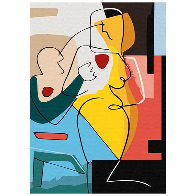 毕加索永恒之心客厅装饰画抽象人物线条手绘油画玄关墙壁挂画餐厅
