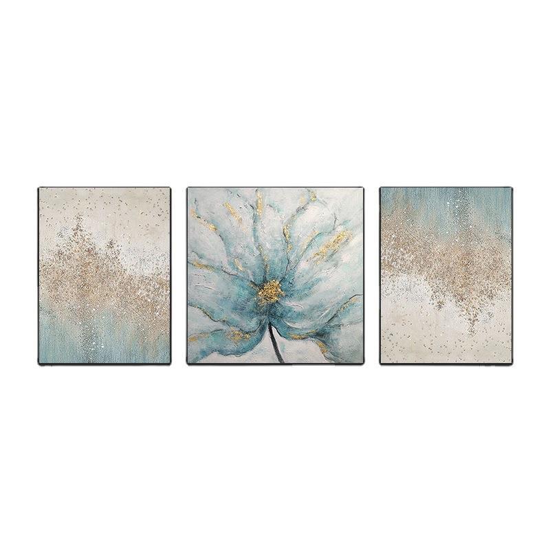 手绘油画美式花卉客厅装饰画现代简约玄关餐厅沙发挂画三联壁画