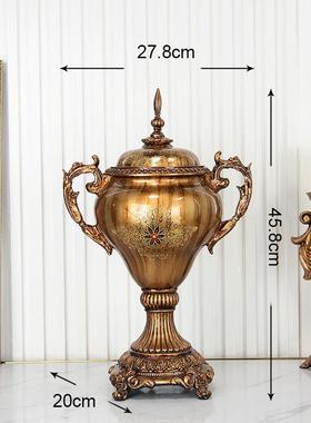 爆款欧式树脂浮雕装饰罐客厅玄关工艺品摆件复古储物收纳罐罐子