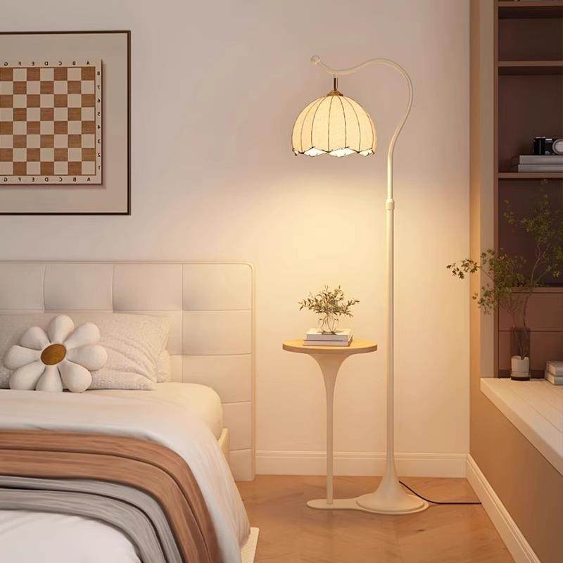 中古落地灯客厅实木法式复古氛围灯置物架沙发旁卧室床头一体台灯