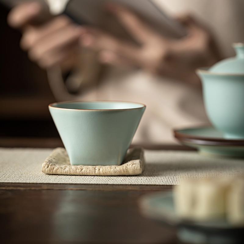天青色汝窑陶瓷茶杯家用主人杯功夫茶具可养开片茶具茶杯子品茗杯
