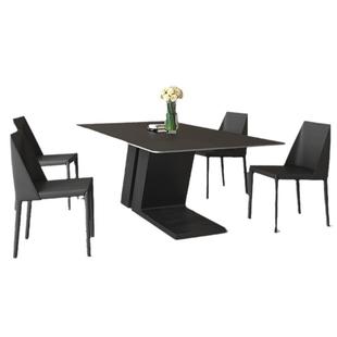 依诺纯黑岩板餐桌椅组合现代简约小户型餐厅家用长方形岛台饭桌