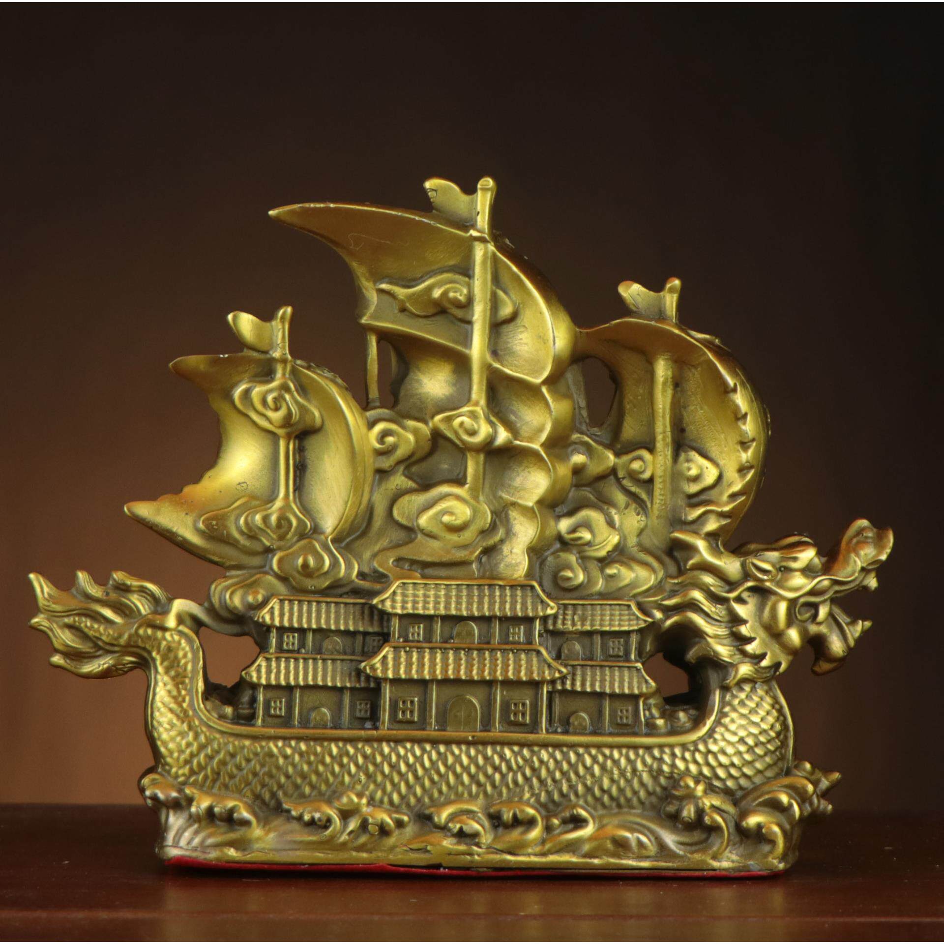 铜龙船摆件一帆风顺满载而归龙头船客厅办公室桌面装饰品工艺品