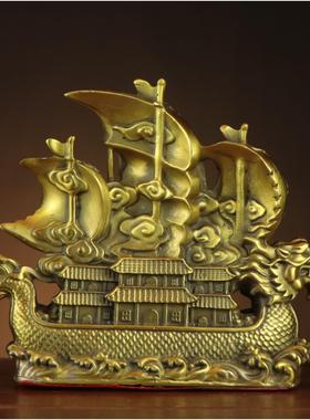 铜龙船摆件一帆风顺满载而归龙头船客厅办公室桌面装饰品工艺品