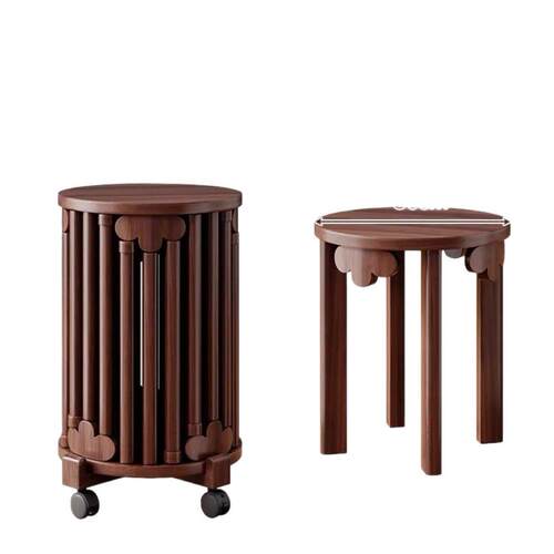 实木圆凳子茶几家用可叠放凳现代吃饭登子餐桌凳原木新中式叠叠乐