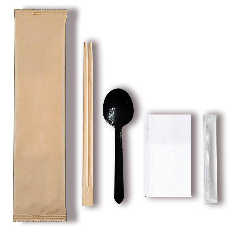 支持olog筷XRO勺牛皮纸外卖餐具包四合一一套装次性筷子四件套餐