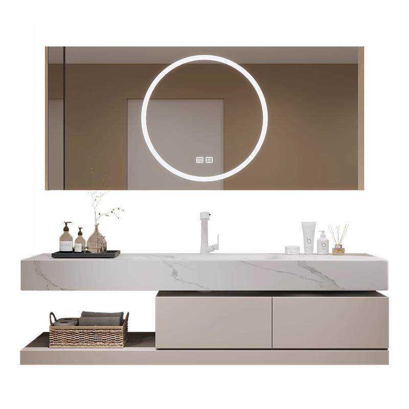 岩板热弯一体盆实木浴室柜组合卫生间洗漱台洗手脸池防水耐磨台面