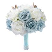 海洋主题婚礼新娘手捧花高级感白蓝色仿真玫瑰花束手捧花货源
