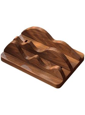 黑胡桃木立式笔记本支架电脑收纳架托竖式桌面收纳架直立底座