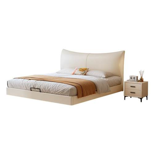 新款悬浮床现代简约双人床大气轻奢主卧大床意式极简卧室皮艺床