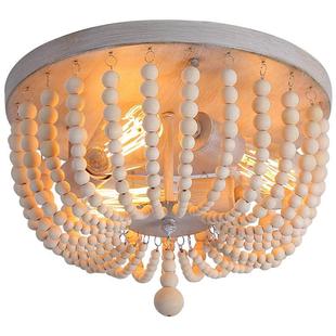 美式 乡村复古波西米亚木珠吸顶灯ebay货源阳台卧室灯具