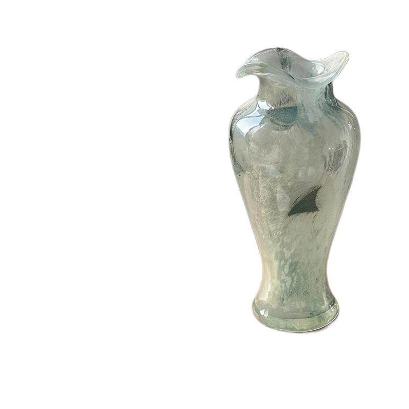 蓝色透明玻璃花瓶中式风格复古花边装饰花器摆件客厅玄关插花水培