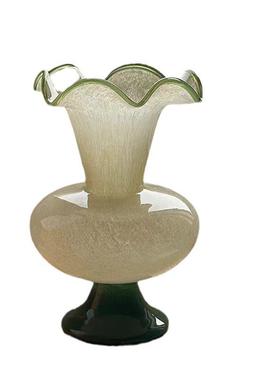 绿色芬顿中古玻璃花瓶摆件ins风波浪花边花瓶插花高级感装饰品