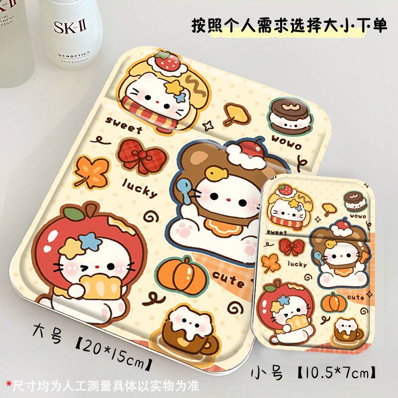 可折叠便携化妆镜凯蒂猫汉堡宿舍化妆镜收纳立式卡通美妆镜大定制