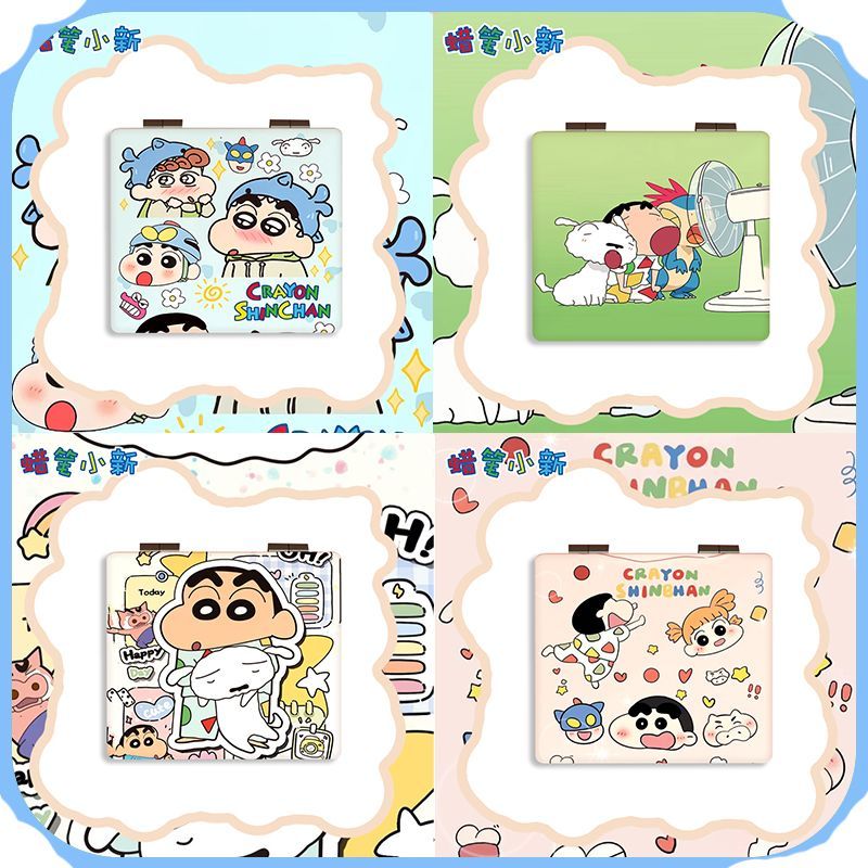 新款ins蜡笔小新镜子随身带学生宿舍化妆镜便携折叠镜可爱双定制