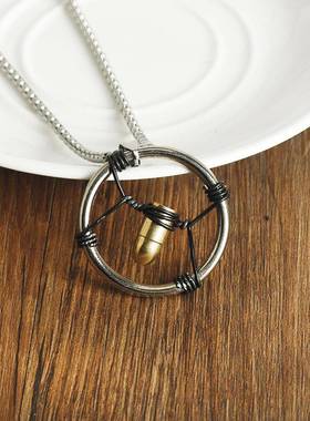 跨境欧美时尚长款子弹头缕空吊坠项链赛博朋克2077男士潮流项链