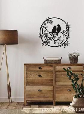 金属爱情鸟剪影圆形爱心艺术铁艺挂摆件装饰品独立站爆款厂家供应