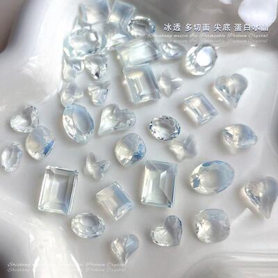 新款透色蛋白水晶美甲饰品 夏季小清新10x14长方直角冰糖无底透钻
