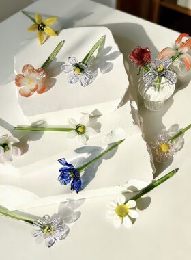 淄博琉璃12月份花卉玻璃小花迷你诞生花工艺品摆件仿真绿植装饰礼