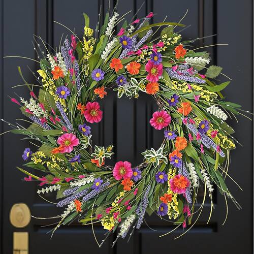 纵鸿跨境野花花环春夏花环前门花环春季花永生花庭院装饰道具