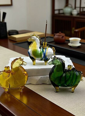 淄博琉璃香插马纯手工装饰品马年生肖桌面摆件家居礼物商务送礼玻