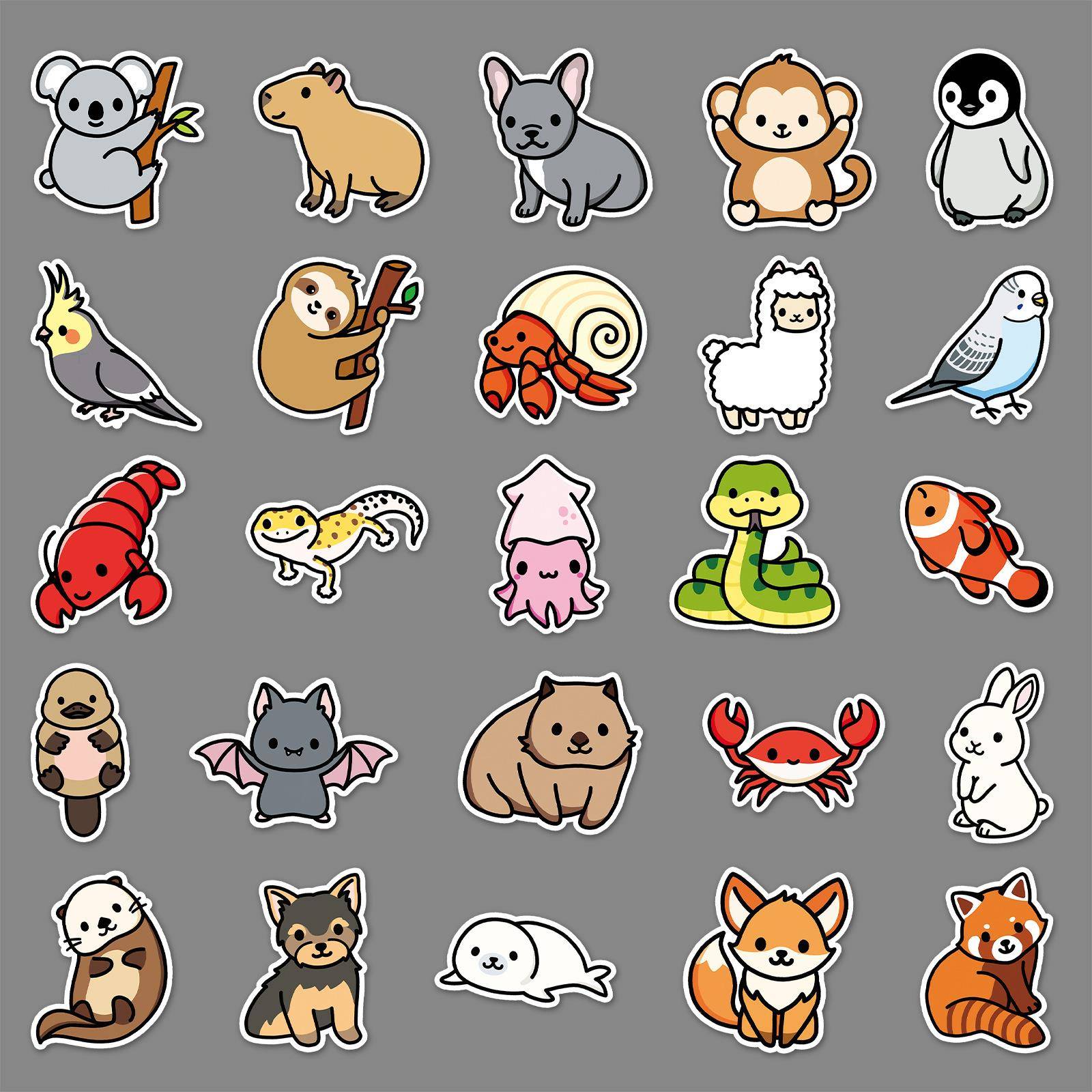 50张卡通动物涂鸦贴纸个性跨境创意DIY手机壳行李箱贴纸防水