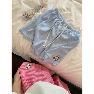 2026爆款休闲甜美慵懒风条纹睡裤女夏季天宽松短裤卡通兔子家居裤