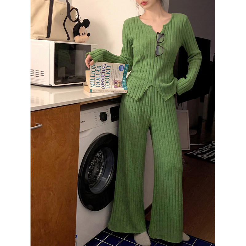 带胸垫V领显瘦可外穿家居服套装