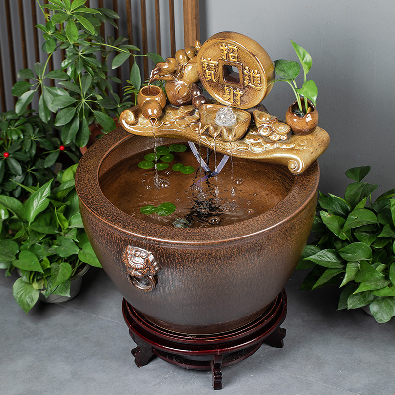 景德镇陶瓷鱼缸大缸鱼缸流水喷泉金鱼缸加湿造景荷花缸乌龟睡莲缸