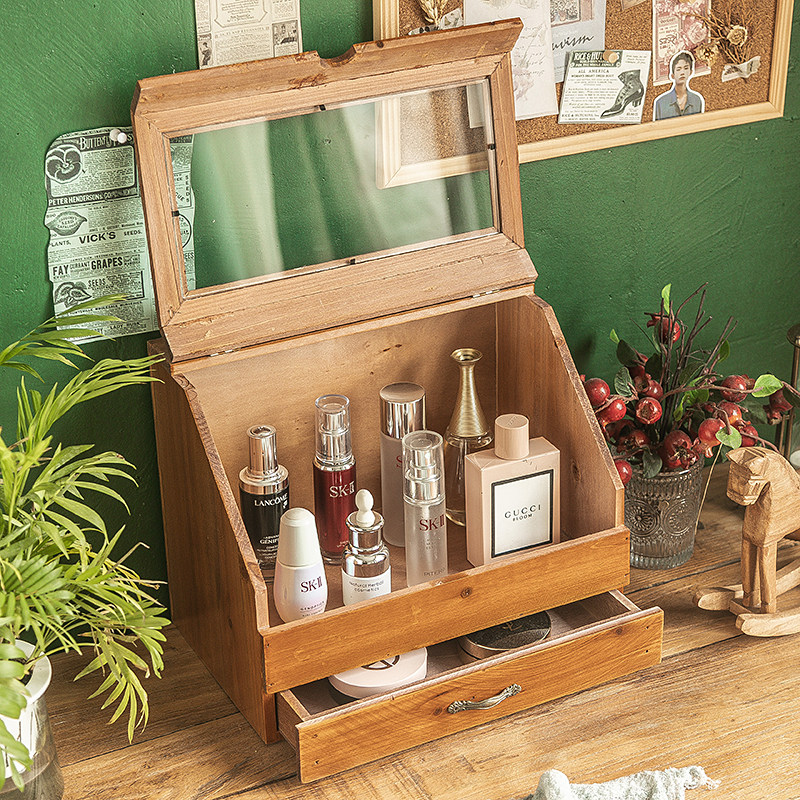 桌面收纳盒梳妆台香水置物架木质护肤化妆品展示R架抽屉式带盖防,收纳整理,桌面收纳盒,淘宝优惠券,粉丝福利购,淘宝优惠卷
