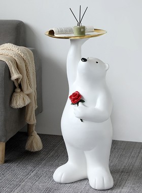 创意北极熊大型迎宾落地大摆件玄关客厅电视柜收T纳托盘家居装饰