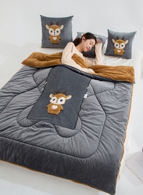 加重厚办公室抱枕被子两用二合一多功能汽车用靠R枕头折叠午睡冬