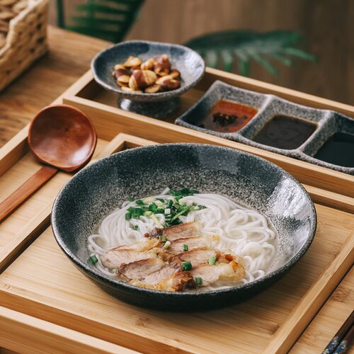 过桥米线面碗套装民宿餐盘家用汤碗碟餐厅酒店竹木餐W具搭配釉下