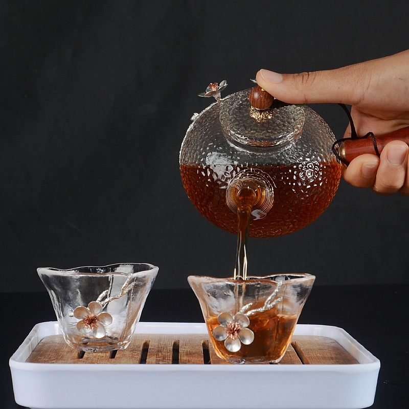 锤纹贴锡玻璃茶壶k高温耐热一枝梅实木侧把煮茶壶加厚功夫泡花茶,餐饮具,茶壶,淘宝优惠券,粉丝福利购,淘宝优惠卷