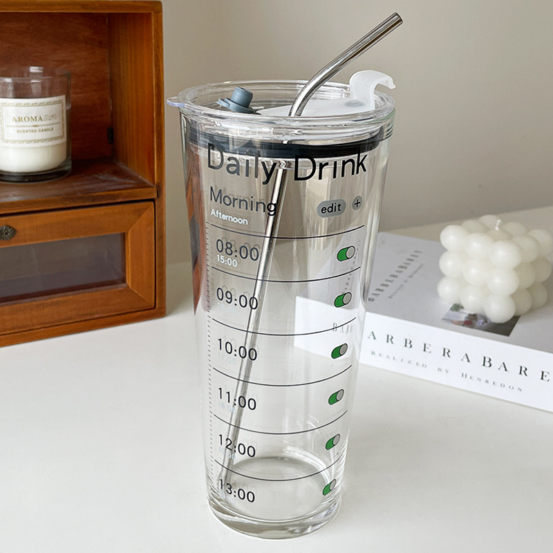 1升大容量玻璃杯高颜值喝水杯A办公室家用吸管杯带盖耐高温牛奶杯