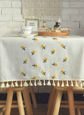 日式刺绣餐桌厅长方布雏菊背景布insK韩民宿咖啡厅清新茶几野餐